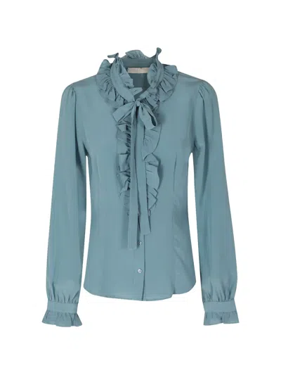 Ulla Johnson Catroux Ruffled Silk Blouse In Blue