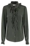 Ulla Johnson Catroux Silk Long Sleeve Button Front Blouse Cypress In Green