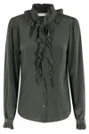 Ulla Johnson Catroux Silk Long Sleeve Button Front Blouse Cypress In Green
