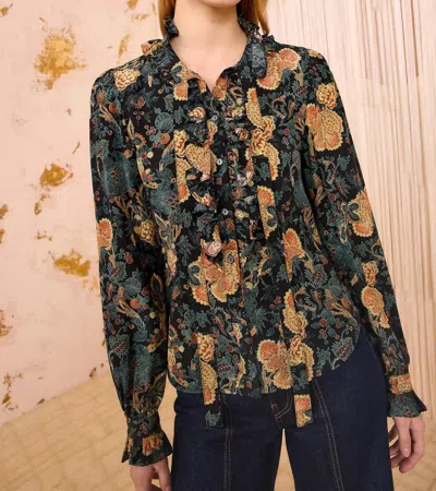 Ulla Johnson Catroux Silk Long Sleeve Button Front Blouse In Nuit In Multi