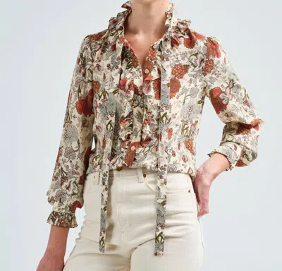 Ulla Johnson Catroux Silk Long Sleeve Button Front Blouse In Winter Garden In Neutral