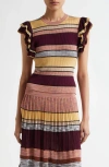 Ulla Johnson Cecile Striped Ruffle Rib Knit Top In Sundown