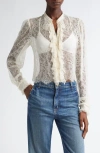 Ulla Johnson Cecile Ruffle Sheer Lace Top In Cowrie