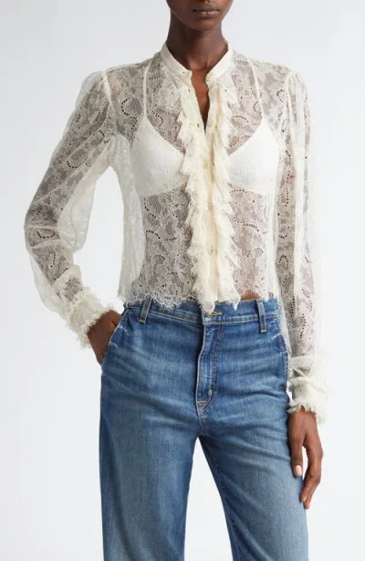 Ulla Johnson Cecile Ruffle Sheer Lace Top In Cowrie