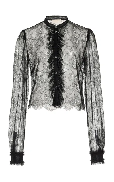 Ulla Johnson Cecile Ruffled French Chantily Lace Shirt In Black