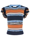 Ulla Johnson Cecile Striped Ruffle Rib Knit Top In 蓝色