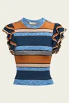 Ulla Johnson Cecile Striped Ruffle Rib Knit Top