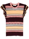 Ulla Johnson Cecile Striped Ruffle Rib Knit Top In Red