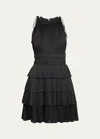 Ulla Johnson Cecily Tiered Plisse Mini Dress In Noir