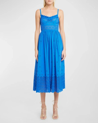 Ulla Johnson Celestia Broderie Anglaise Spaghetti-strap Midi Dress In Cobalt