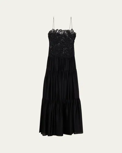 Ulla Johnson Celestia Embroidered Sleeveless Silk Gown In Black