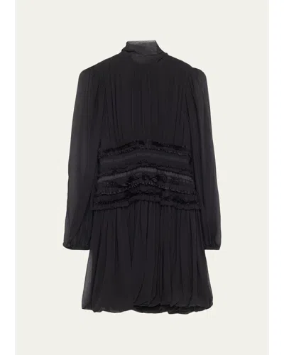 Ulla Johnson Celestine Long-sleeve Mini Silk Dress In Black