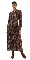 Ulla Johnson Celia Floral Belted Long-sleeve Midi Dress In Viola