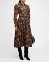 Ulla Johnson Celia Floral Belted Long-sleeve Midi Dress In Viola