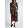 Ulla Johnson Celia Floral Belted Long-sleeve Midi Dress In Viola