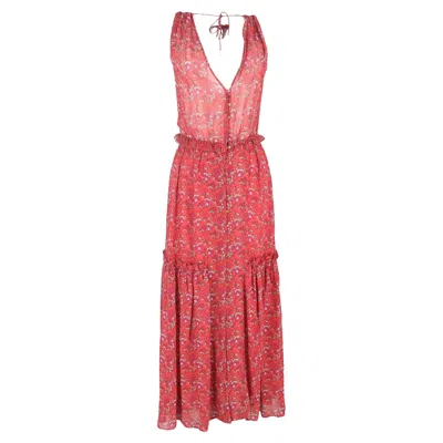 Pre-owned Ulla Johnson Chantelle Floral-print Tiered Maxi Dress In Red Silk In Pink