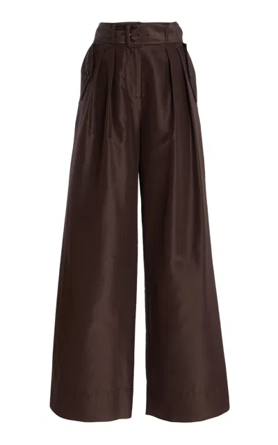 Ulla Johnson Charlie Wide Leg Silk Pants In Brown
