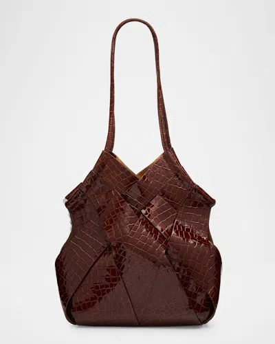Ulla Johnson Charlotte Woven Croc-embossed Leather Shoulder Bag In Brown