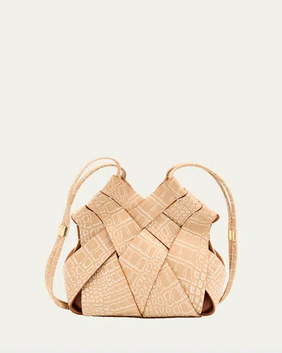Ulla Johnson Charlotte Woven Embossed Leather Crossbody Bag In Sand