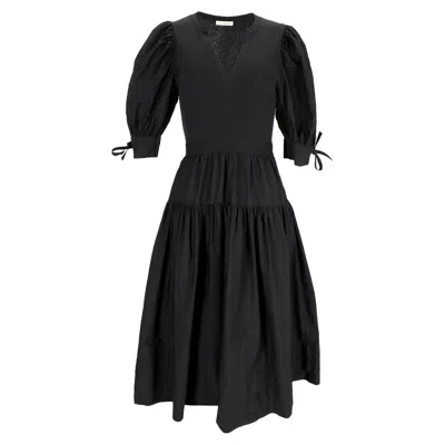 Ulla Johnson Cintia Puffed Sleeve Midi Dress In Black Cotton