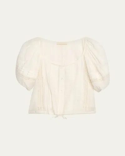 Ulla Johnson Clara Embroidered Short-sleeve Cotton Blouse In White