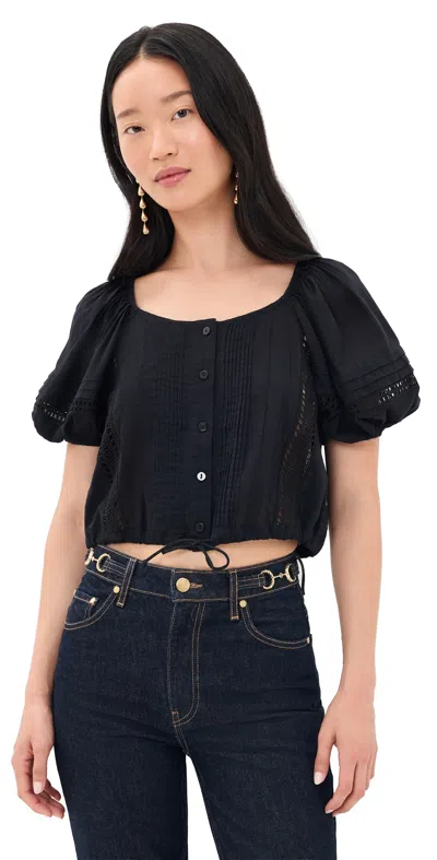 Ulla Johnson Clara Short Sleeve Cotton Top Noir In Black
