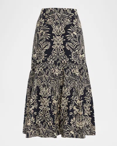 Ulla Johnson Clarissa Printed Trumpet Skirt In Black