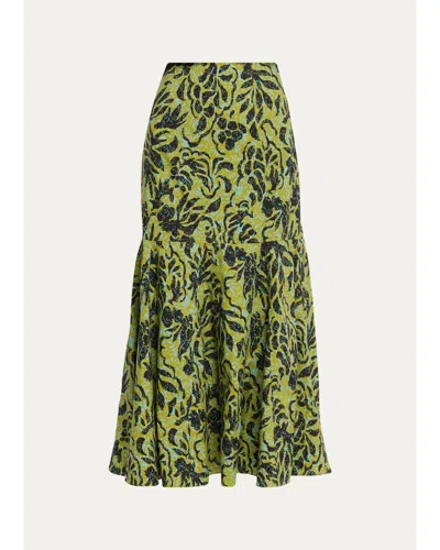 Ulla Johnson Clarisse Floral Trumpet Skirt In Green