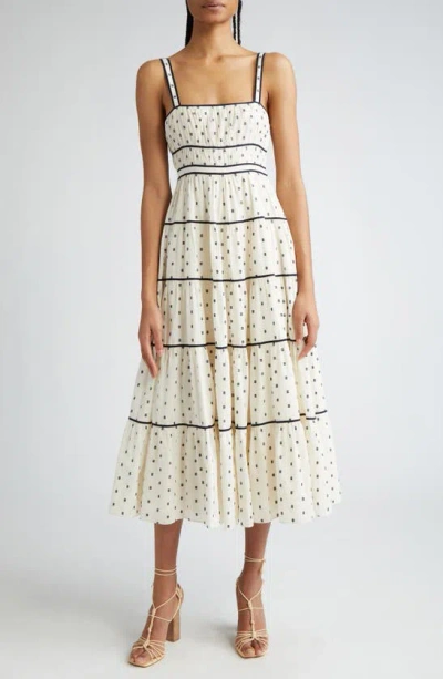 Ulla Johnson Clemente Abstract Print Tiered Cotton Midi Sundress In Ivory