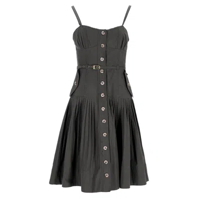 Ulla Johnson Cleo Pleated Striped Midi Dress In Black Cotton