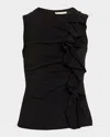 Ulla Johnson Clio Ruched Sleeveless Ruffle Top In Black