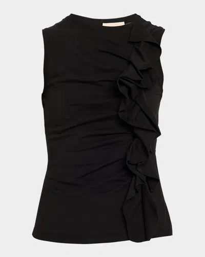 Ulla Johnson Clio Ruched Sleeveless Ruffle Top In Black