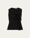 Ulla Johnson Clio Ruched Sleeveless Ruffle Top In Black