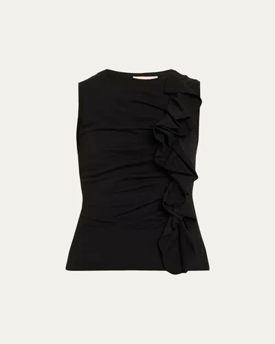 ULLA JOHNSON CLIO RUCHED SLEEVELESS RUFFLE TOP