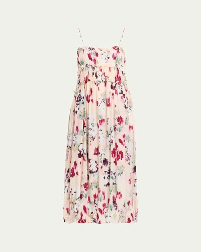 Ulla Johnson Clove Ruffled Floral Silk A-line Midi Dress In Pink