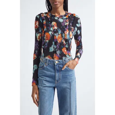 Ulla Johnson Clover Floral Frill Detail Jersey Top In Blue