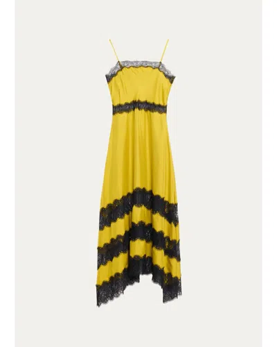Ulla Johnson Coco Lace-trimmed Silk-satin Midi Dress In Yellow