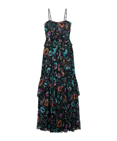 Ulla Johnson Colette Ruffled Floral-print Fil Coupé Silk-chiffon Gown In Black