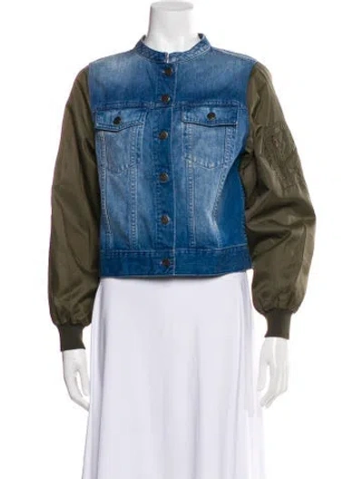 Pre-owned Ulla Johnson Colorblock Pattern Bomber Jacket In Blue