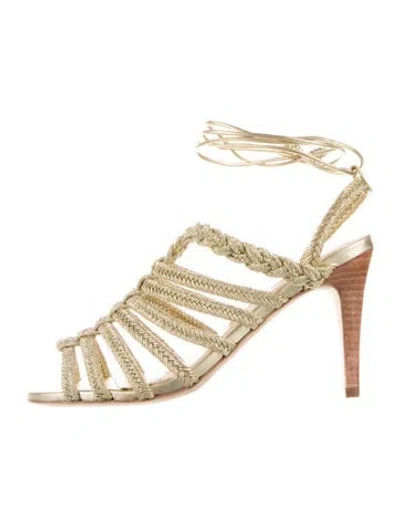 Pre-owned Ulla Johnson Colorblock Pattern Braided Accents Slingback Sandals In Gold