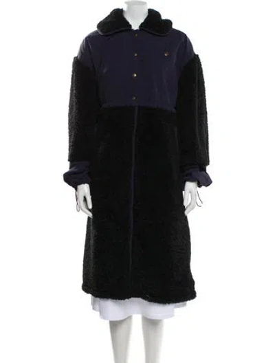 Pre-owned Ulla Johnson Colorblock Pattern Faux Fur Coat In Black