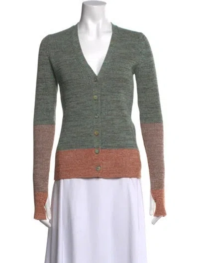 Pre-owned Ulla Johnson Colorblock Pattern Plunge Neckline Sweater In Green