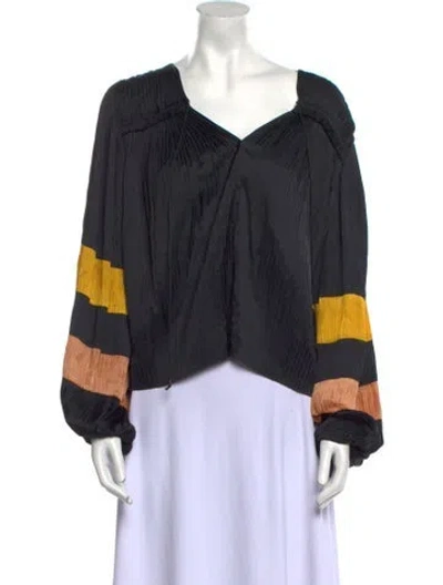 Pre-owned Ulla Johnson Colorblock Pattern Square Neckline Blouse In Black