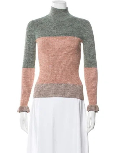 Pre-owned Ulla Johnson Colorblock Pattern Turtleneck Sweater In Red