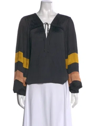 Pre-owned Ulla Johnson Colorblock Pattern V-neck Blouse In Black