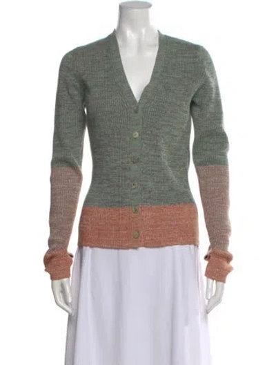 Pre-owned Ulla Johnson Colorblock Pattern V-neck Sweater In Green