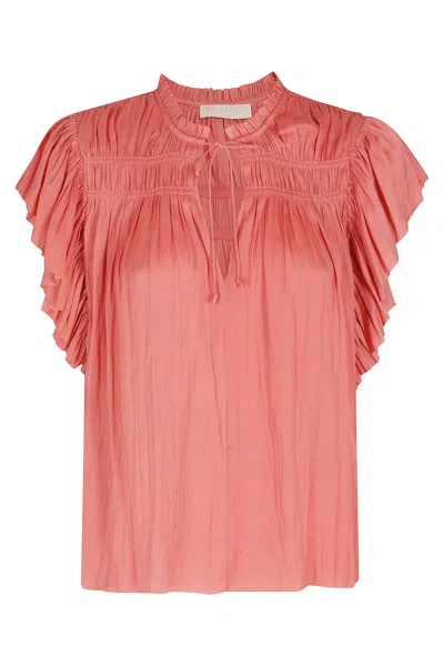 Ulla Johnson Coral Agosta Flutter Sleeve Drawstring Polyester Blouse In Red
