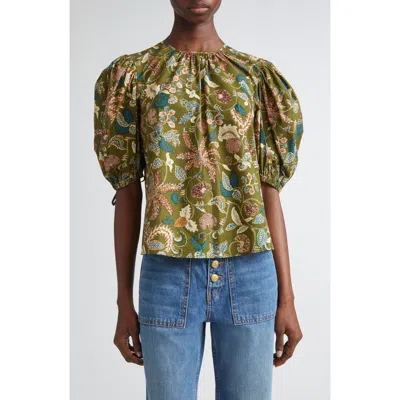 Ulla Johnson Coralie Embroidered Puff Sleeve Top In Multi
