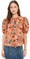 Ulla Johnson Coralie Short Sleeve Blouse Coral Peony