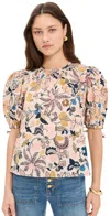 Ulla Johnson Coralie Short Sleeve Blouse Magnolia In Multi